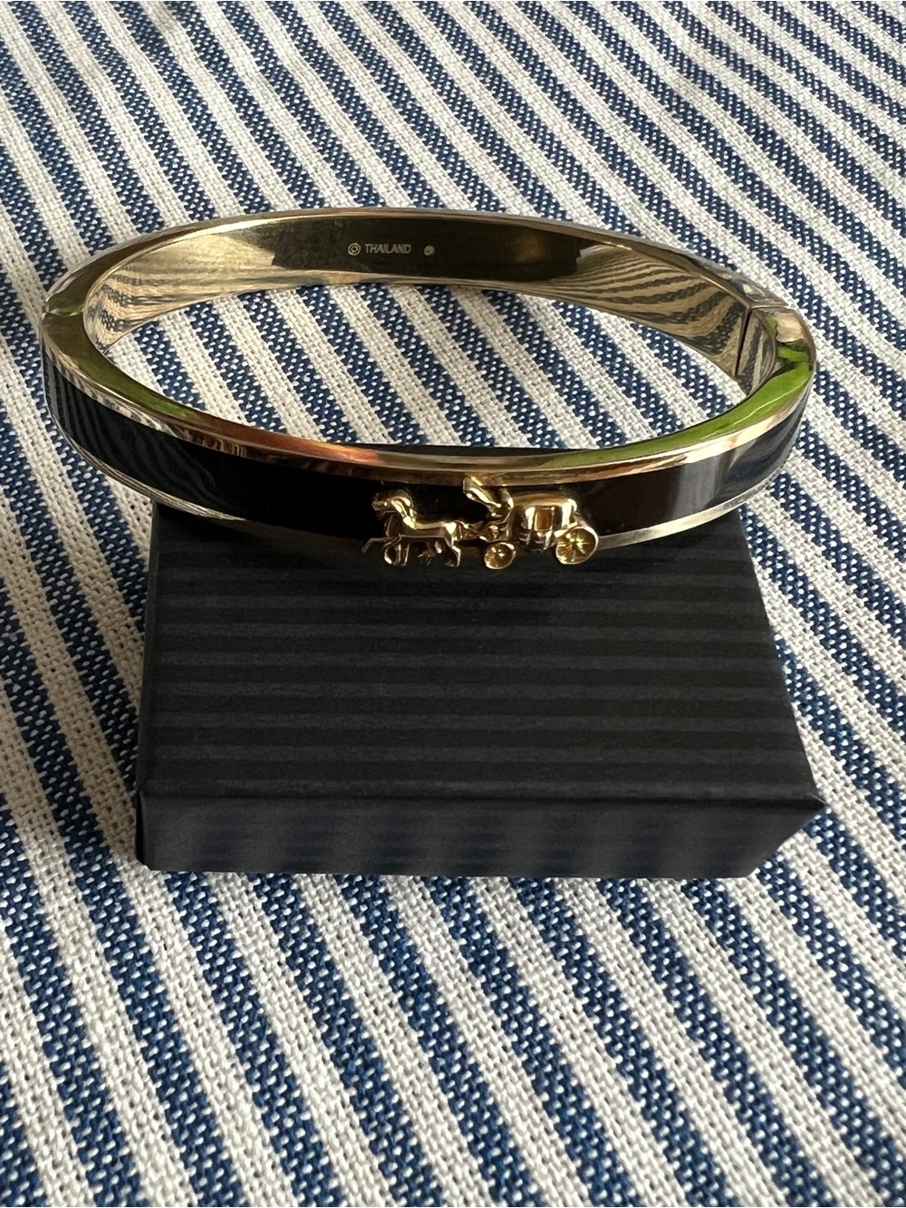 COACH Black Horse and Carriage Enamel Hinged Bangle Bracelet